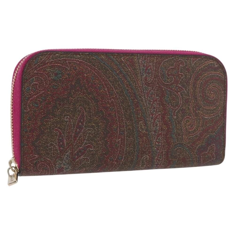 Etro Coated Canvas Paisley Long Wallet Bordeaux Red